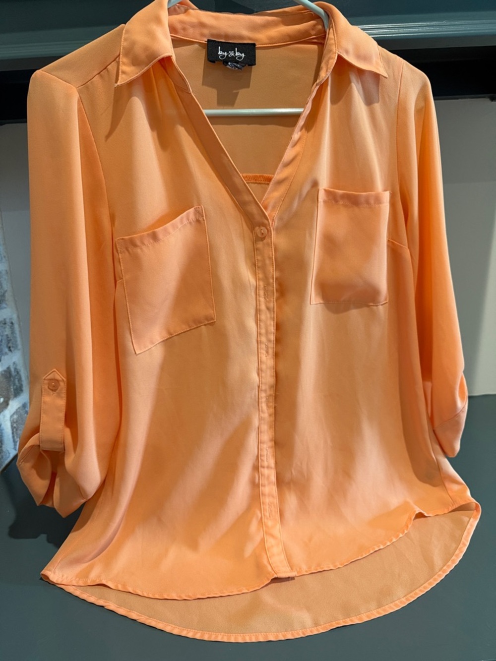 by & by Peach Button-Front Utility Blouse